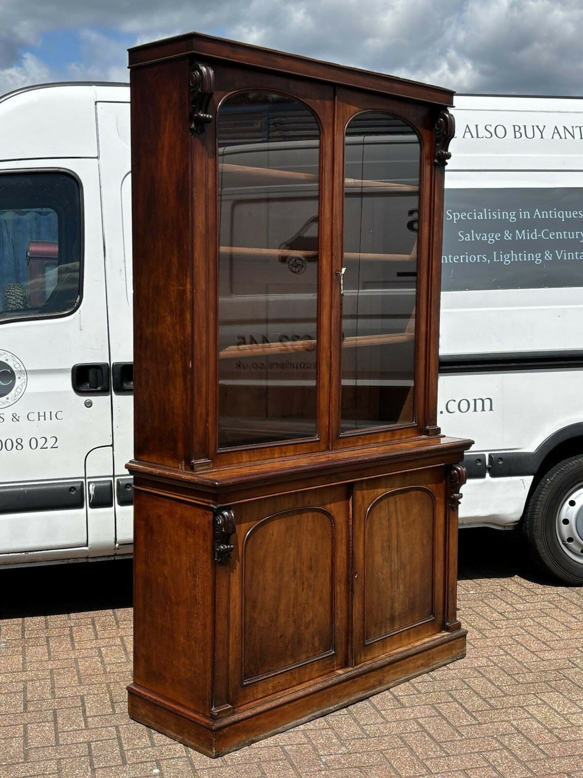 Victorian Vintage Mahogany Bookcase, Adjustable Shelves, Cupboards To Base
