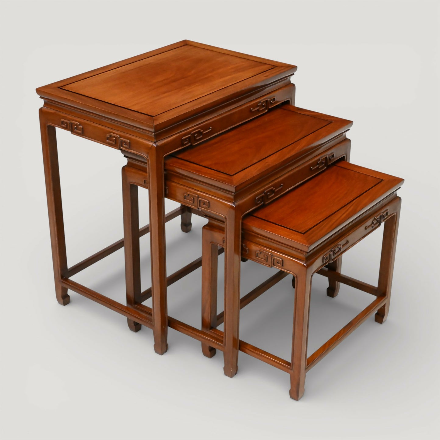 Chinese Nest of Tables Teak/Rosewood Carvings 3 Side Tables Free UK Delivery*