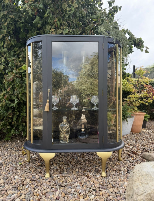 Vintage Black & Antique Gold Drinks / Display / Gin Cabinet