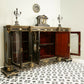 Antique Ebonised Black and Gilt Brass Credenza 19th Century with Porcelain Plaques