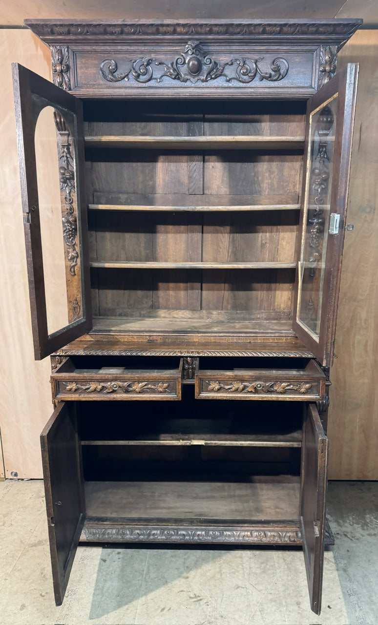 French Carved Oak Hunting Cabinet