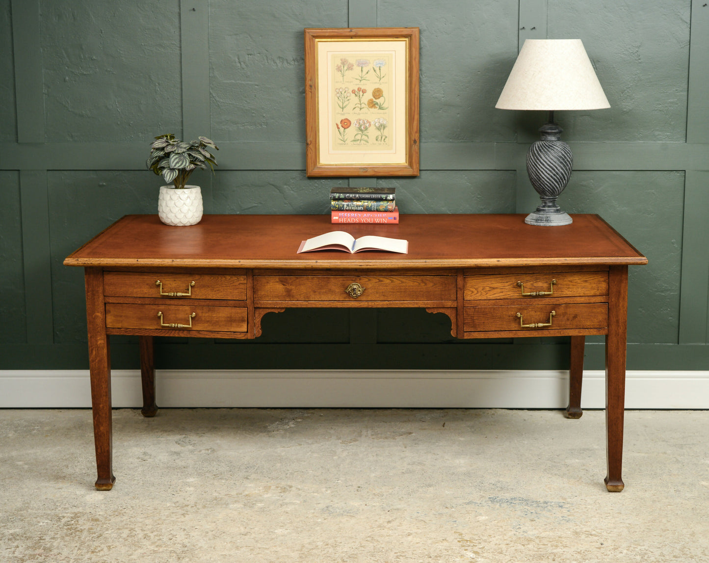 Huge Antique Oak Desk with Leather Top - 180 x 100 cm