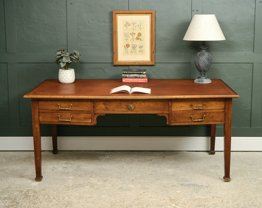 Huge Antique Oak Desk with Leather Top - 180 x 100 cm