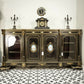 Antique Ebonised Black and Gilt Brass Credenza 19th Century with Porcelain Plaques