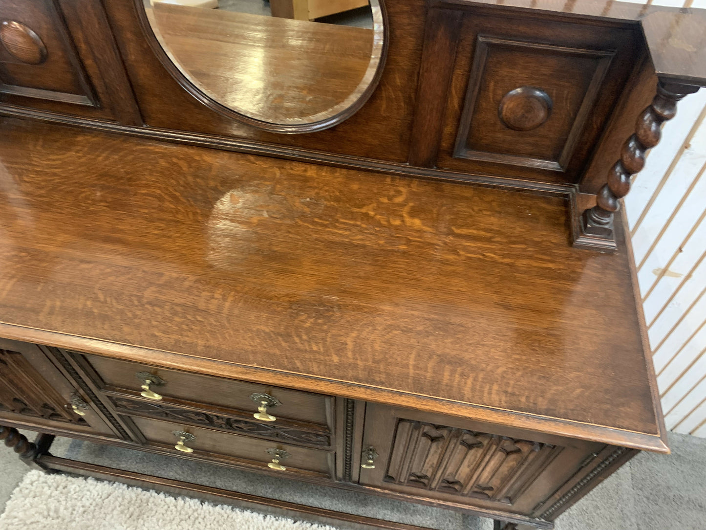Vintage Jacobean Style MirrorBack Sideboard with 2 door and 3 Drawers .