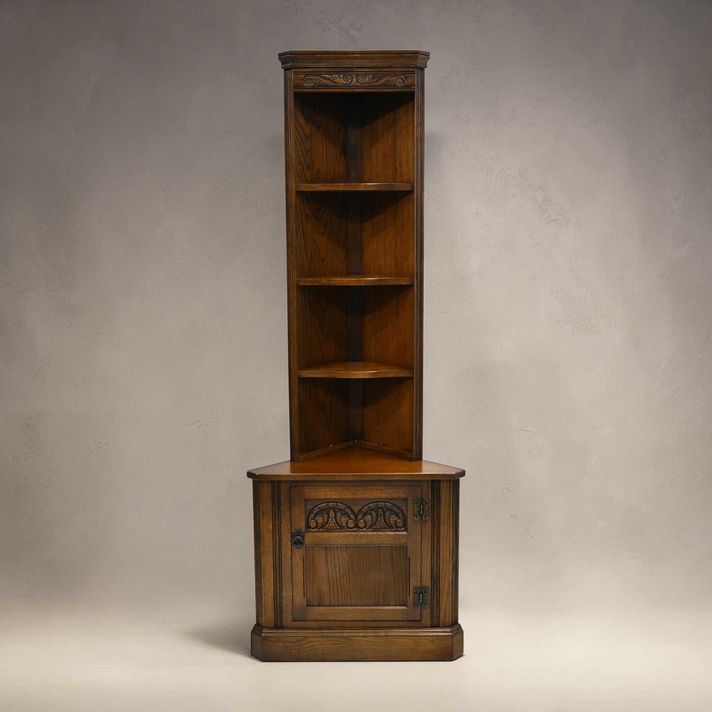Old Charm Corner End Unit with Cupboard and Shelves Carvings FREE UK Delivery