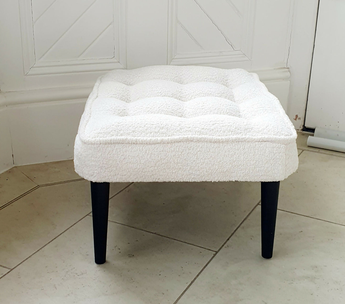 Footstool. Reupholstered, Fully Restored. Mid-century in origin. Boucle