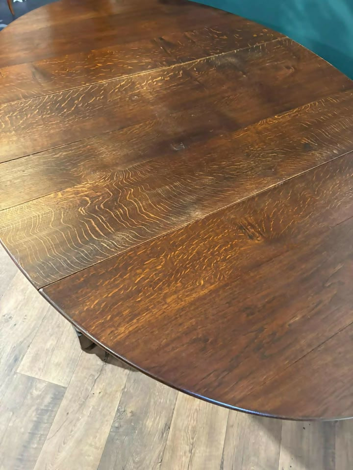 Large Oak Dropleaf Dining Table On Turned Legsnb