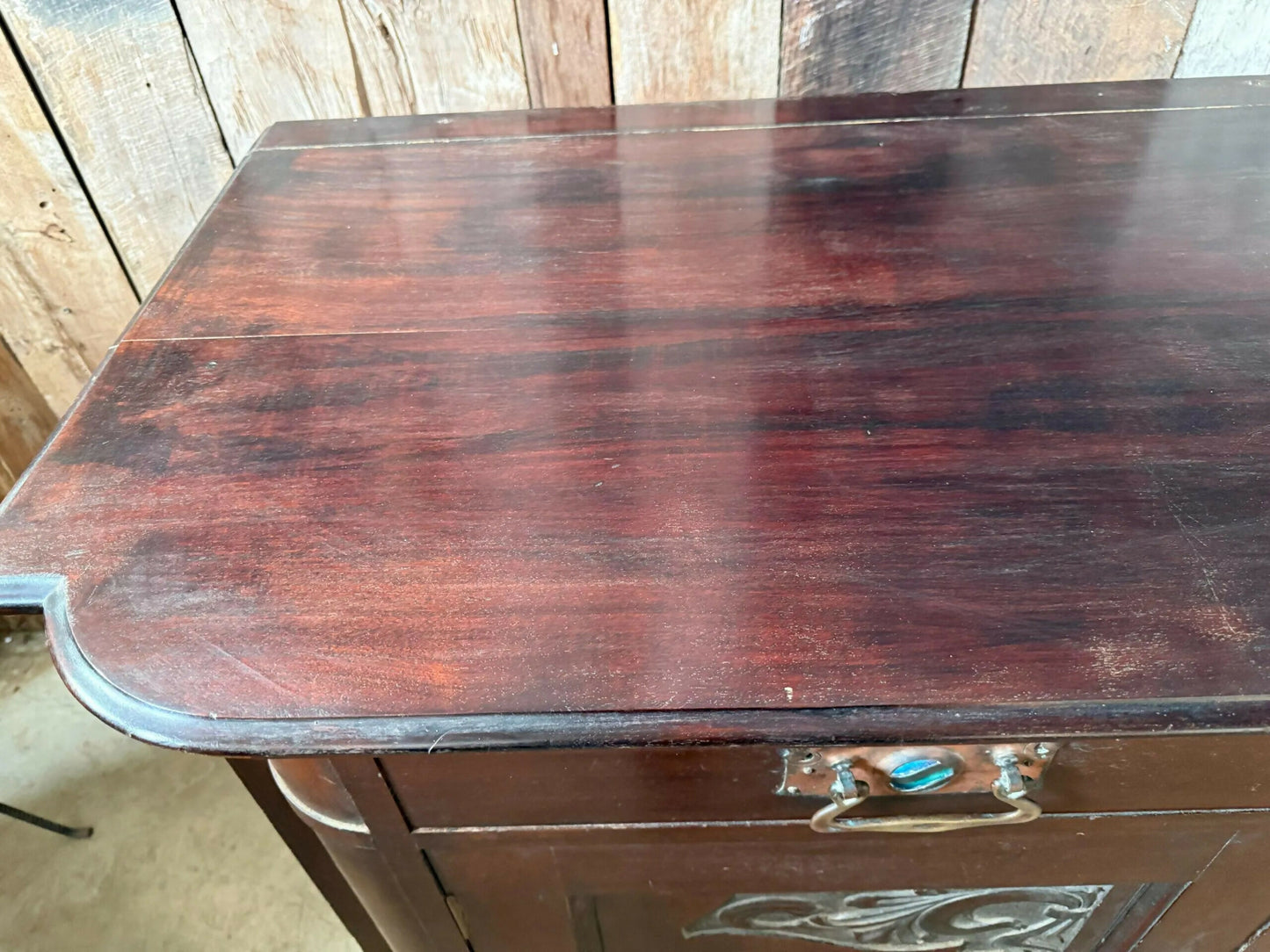 Antique Mahogany Arts And Crafts Art Nouveau Period Breakfront Buffet Sideboard Hall Dining Cupboard, Ruskin, Shapland And Petter C 1920