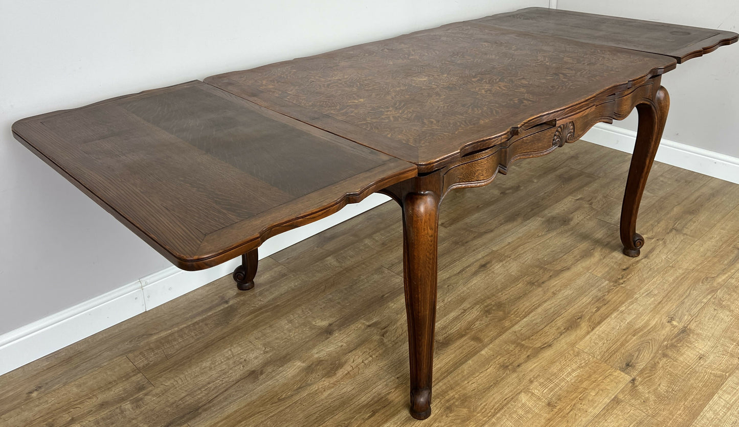 Dining Table Vintage French Louis XVI Carved Oak Extendable Table LOT 6354