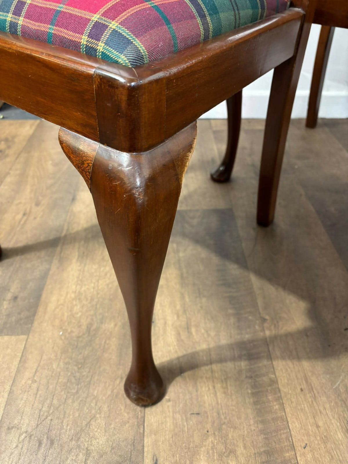 Set Of Six Antique Tartan Upholstered Dining Chairs