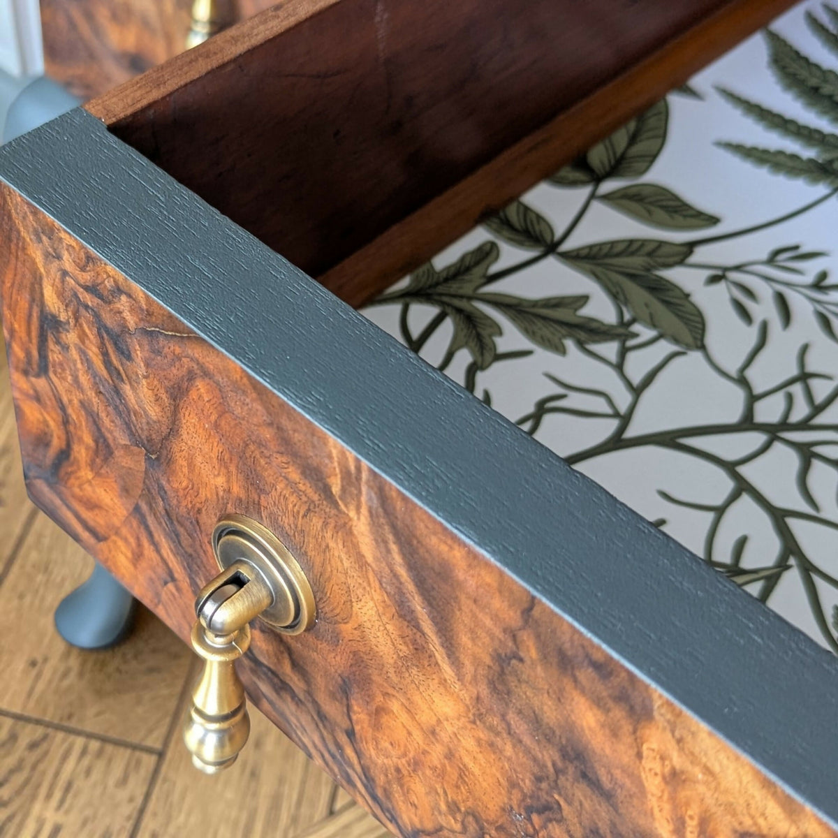Vintage Art Deco dark green Walnut Burr Wood Desk Writing Table