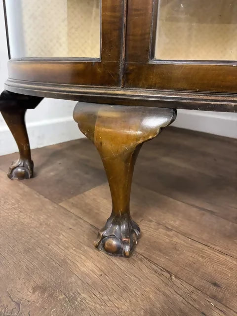 Vintage Walnut Bow Front Display Cabinet