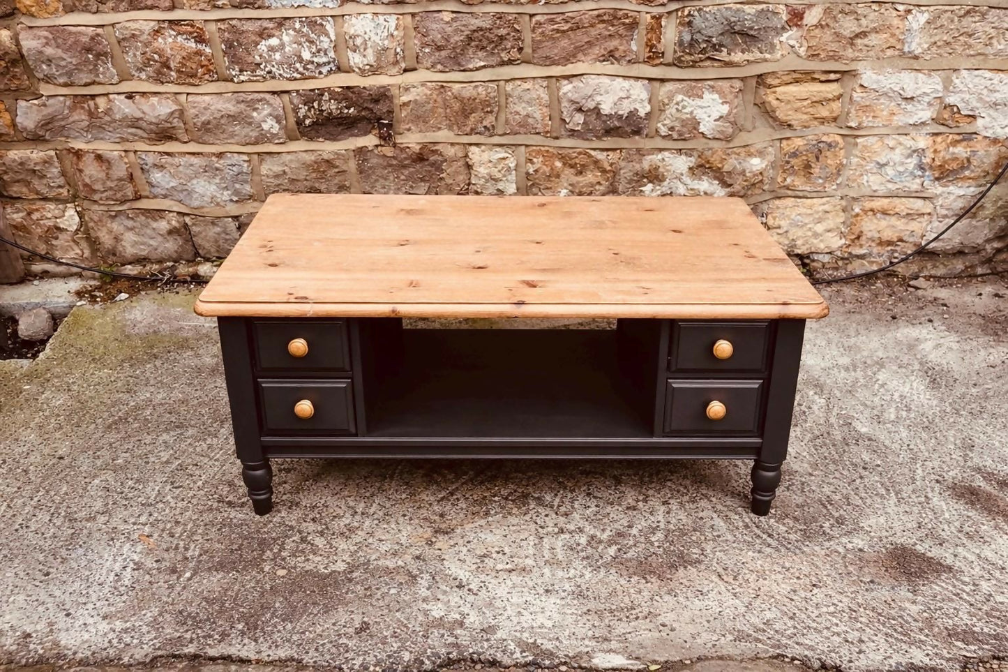 Extra Large Double-Sided Coffee Table with 8 Drawers | Hand Painted Deep Blue | Solid Wood Storage Table