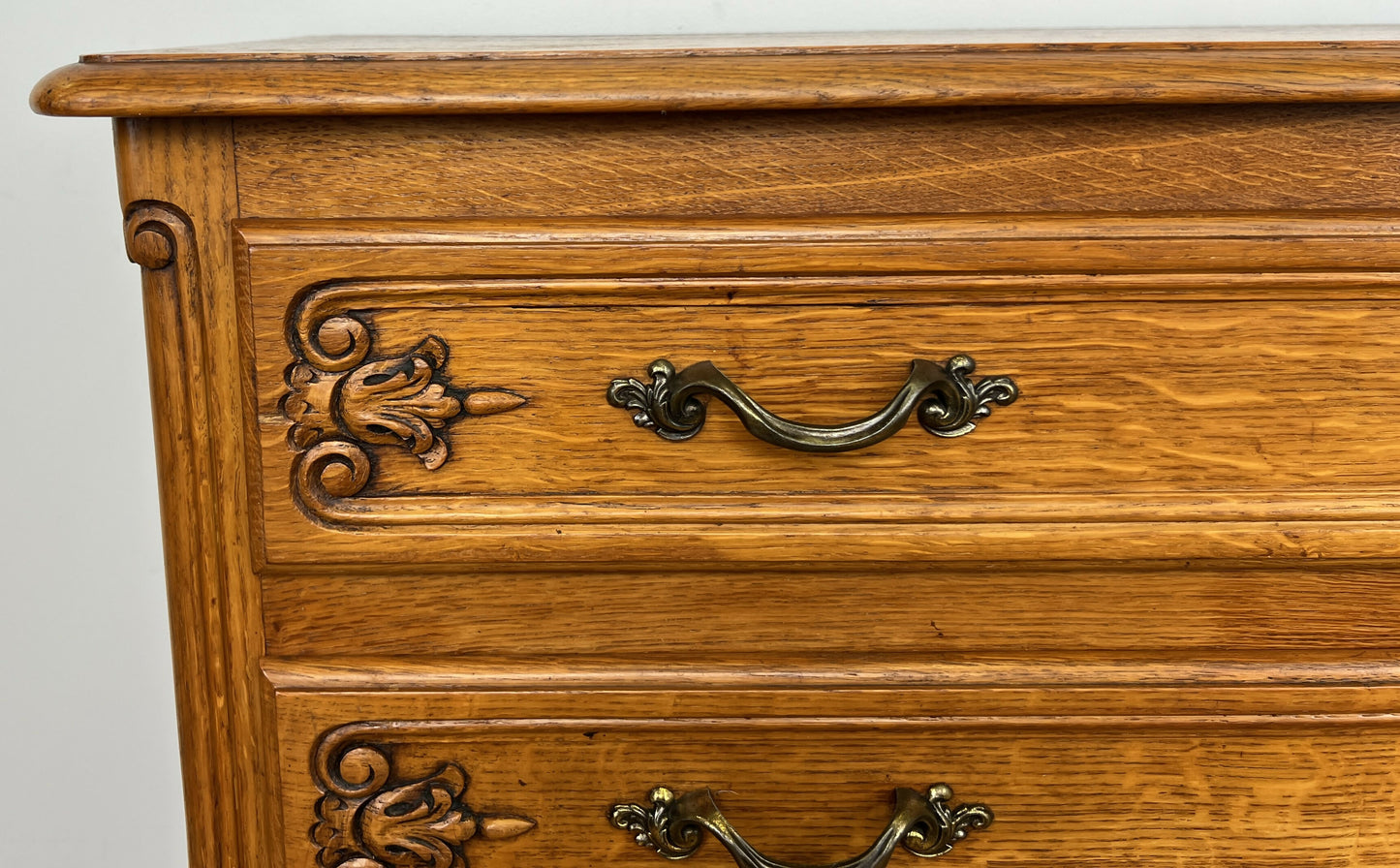 Chest of Drawers Vintage French Louis Oak 2 Drawers Carved Cabinet LOT 6232