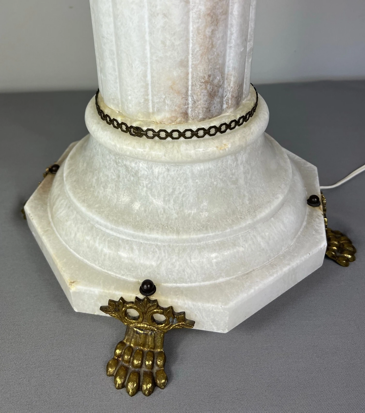 Pedestal Lamp Vintage French Style Alabaster Brass Lighting LOT 5087