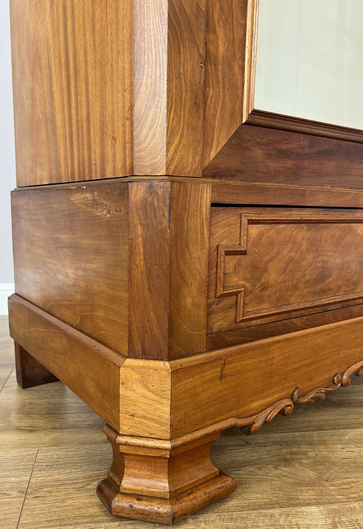 Wardrobe Antique French Walnut Burr Mirrored Storage Armoire LOT 6511