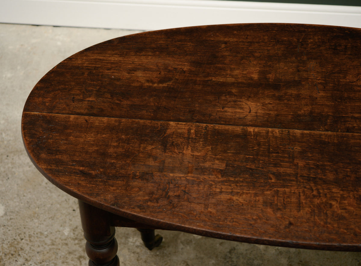 Antique Oak Oval Breakfast Dining Table on Castors - Kitchen Table