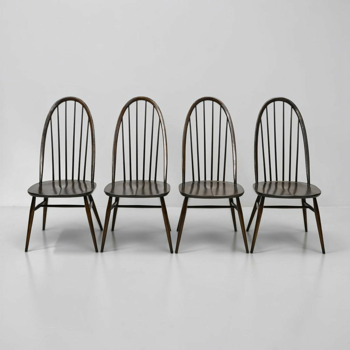 4 Ercol Dining Chairs Quaker Bow Back Retro Vintage Dark Finish FREE UK Delivery
