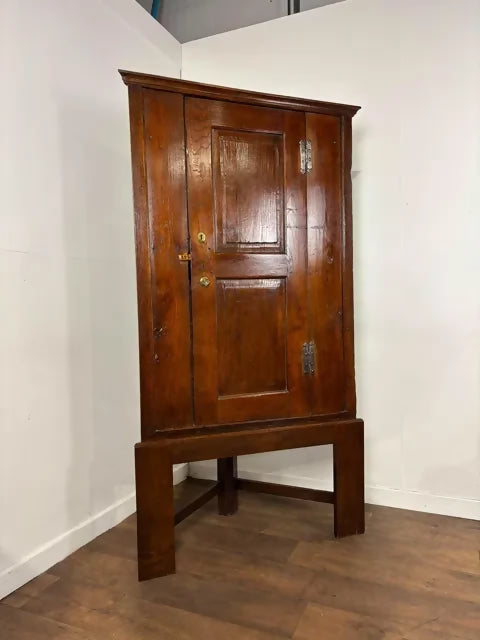 Antique Oak Corner Cupboard on Stand