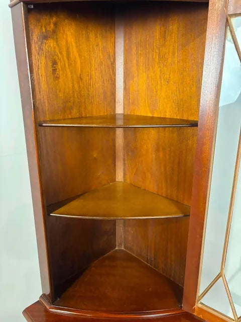Reproduction Walnut Glazed Corner Display Cabinet