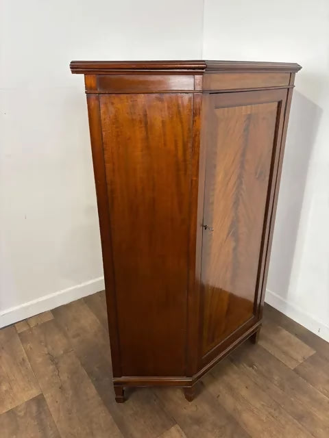 Edwardian Flame Mahogany Inlaid Freestanding Corner Cabinet