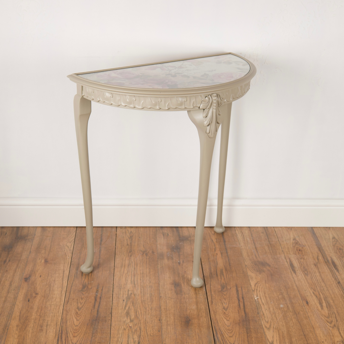 Vintage Demi-Lune Table | Decoupage Floral Console | French Style Hallway Table | Upcycled Furniture