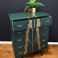 Mid Century modern Drawers,Green and Gold Chest of Drawers.