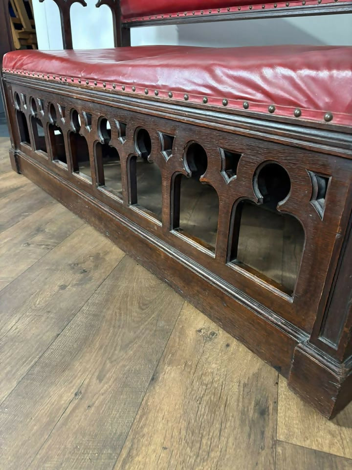 Victorian Carved Oak Gothic Revival Bench Settle