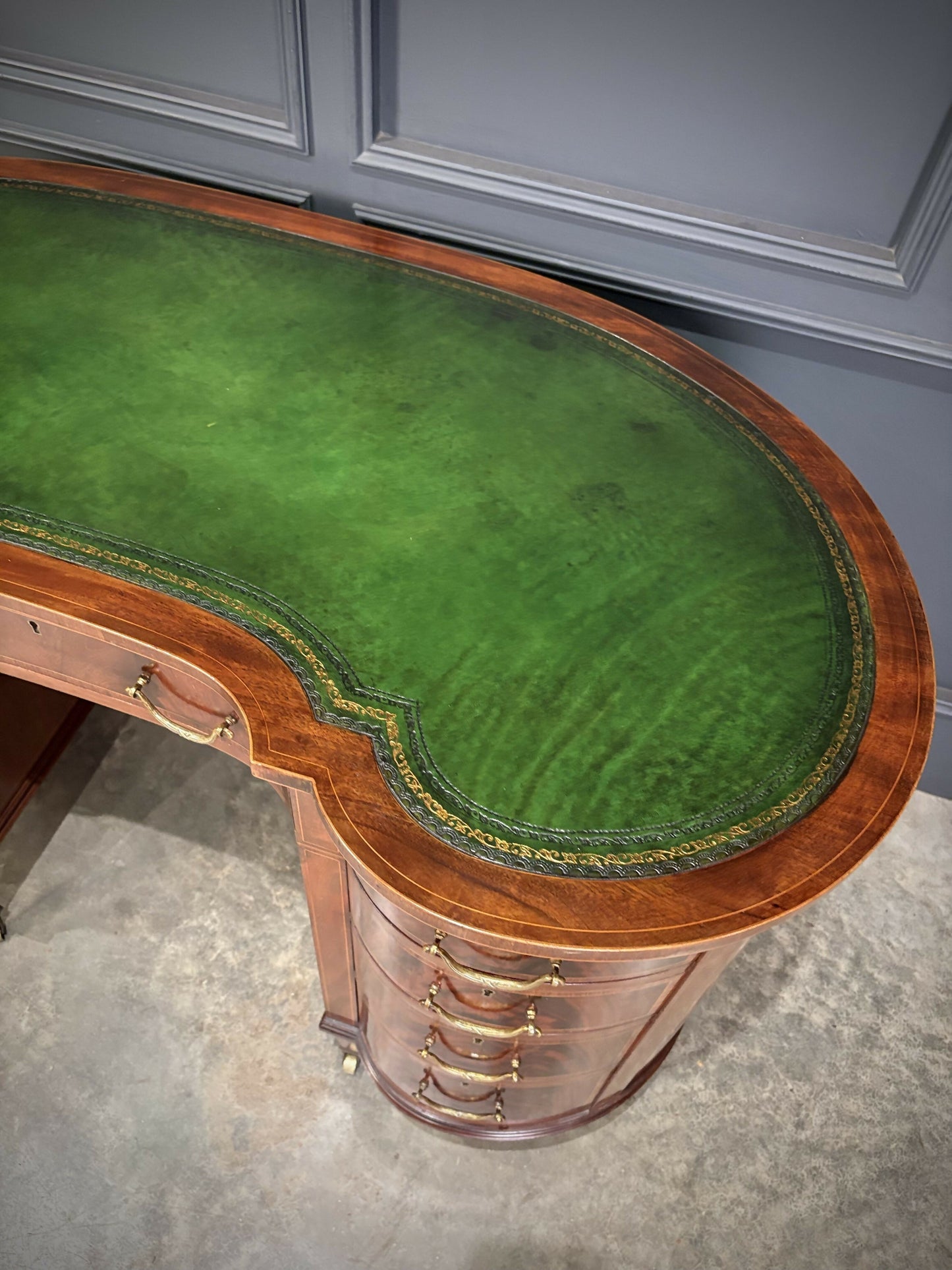 Edwardian Mahogany Vintage Kidney Shaped Desk