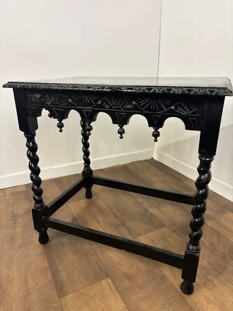 Antique Heavily Carved Barley Twist Side Table