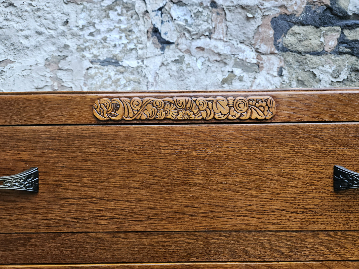 Vintage Oak Tallboy Chest of Drawers: Antique Cabinet with Detailing Five Drawer
