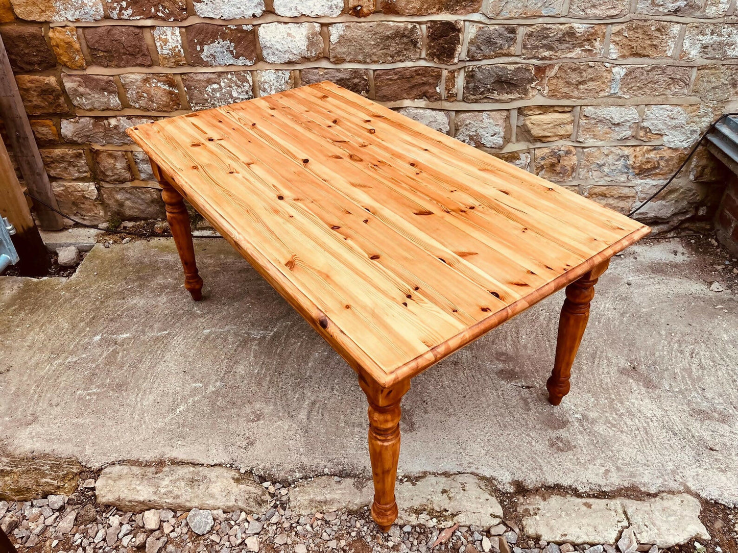 Rustic Pine Farmhouse Dining Table • Turned Legs • Seats 6 • Country Cottage Kitchen Table • Solid Wood Farmhouse Table • Restored Vintage