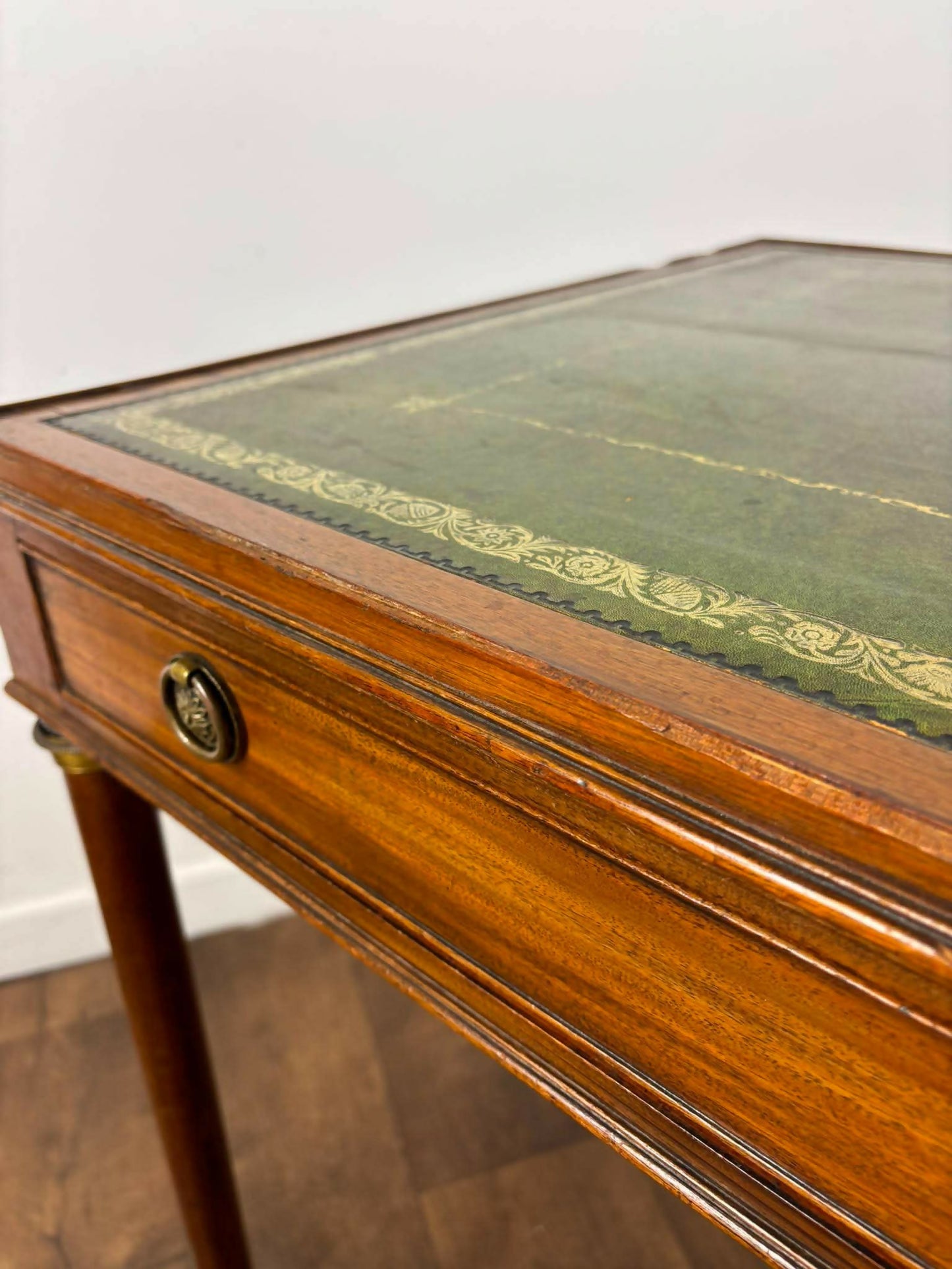 Edwardian Mahogany Side Table with Tooled Green Leather Top