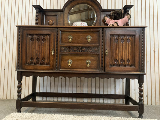 Vintage Jacobean Style MirrorBack Sideboard with 2 door and 3 Drawers .