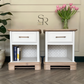 White Bedside Tables Pair | Solid Wood Nightstands with Drawer & Shelf | Hand Painted Vintage Side Tables | Bedroom Furniture Set