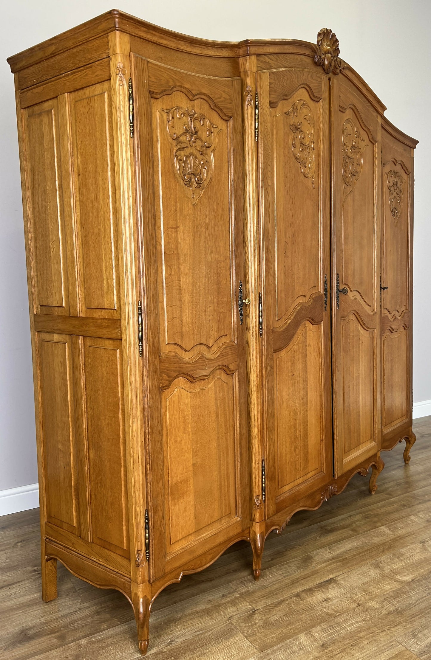 Wardrobe Vintage French Louis XVI Style Oak Four Door Carved Armoire LOT 6463