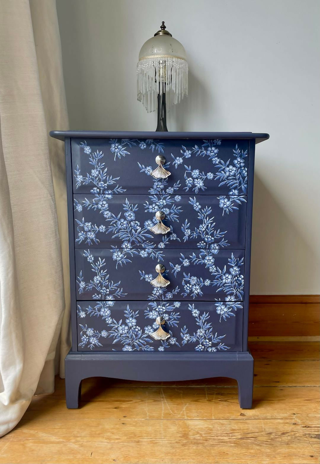 Hand Painted Stag Minstrel Bedside Table with Hand Painted Floral Design