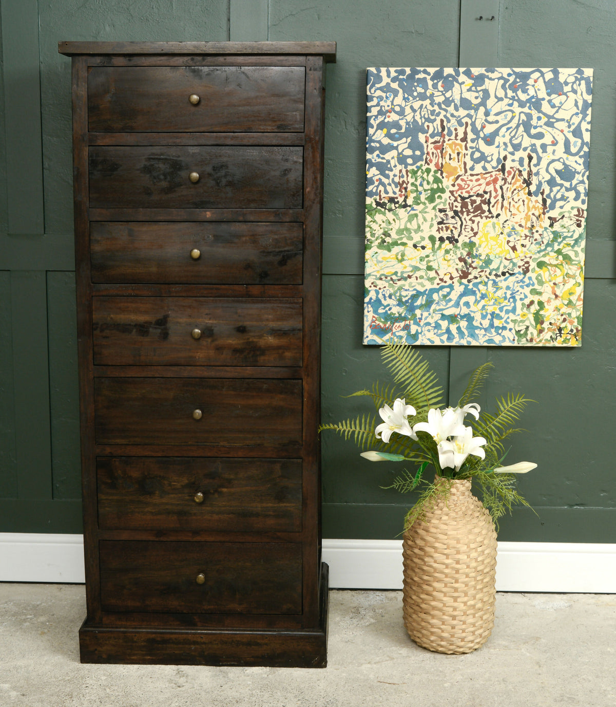 Dark Solid Wood Tallboy Drawers - Over 5 FT - Hardwood