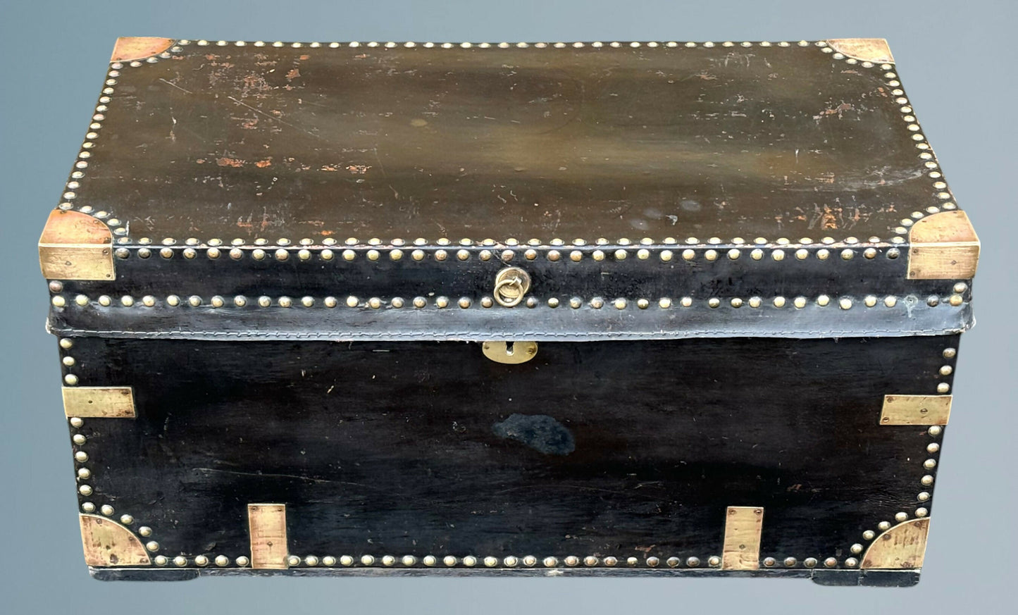 19th Century Leather and Brass Mounted Military Campaign Chest