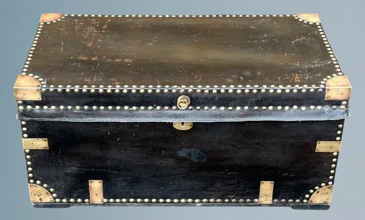 19th Century Leather and Brass Mounted Military Campaign Chest