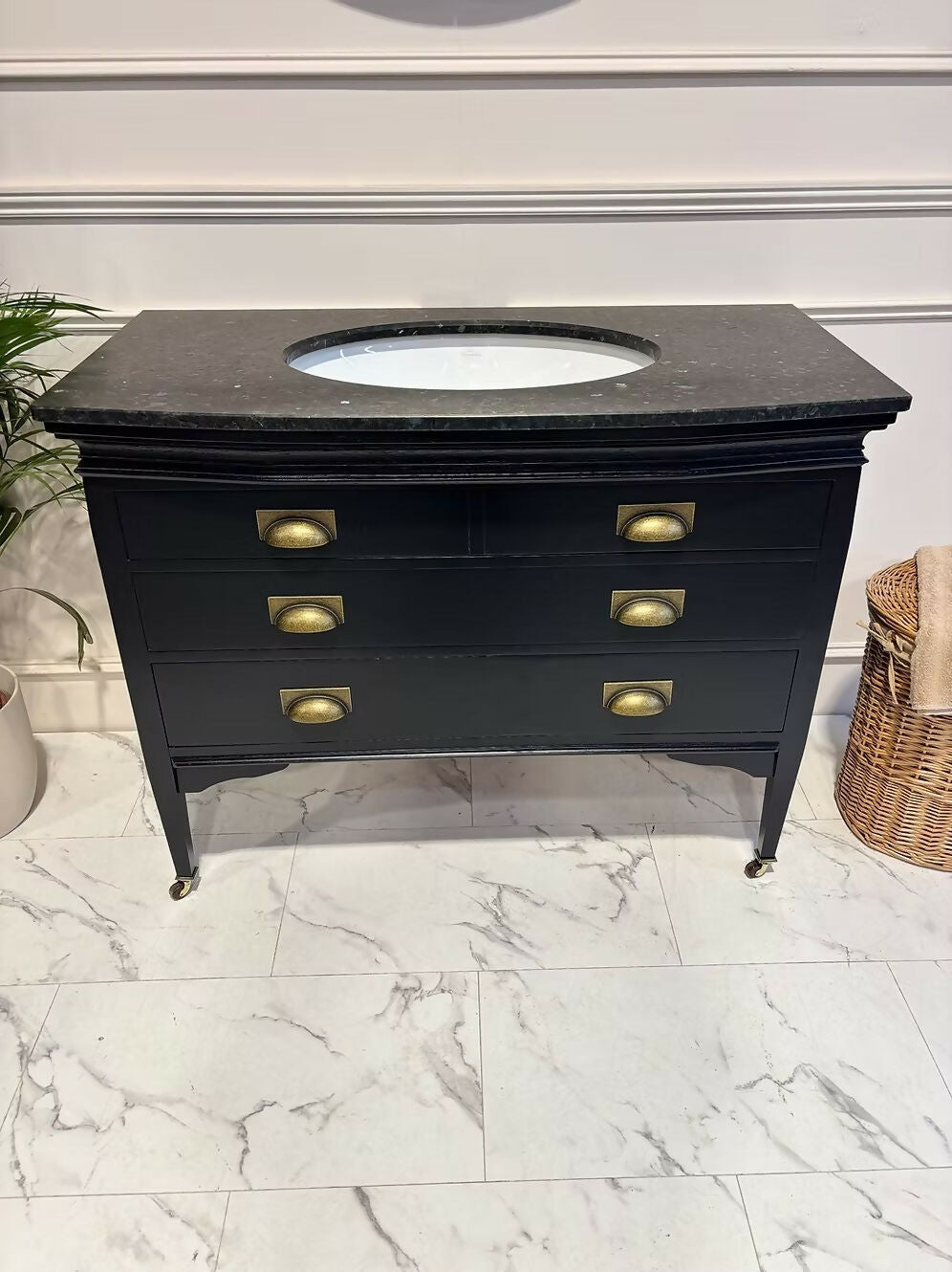 Black Vintage Wooden Vanity Unit