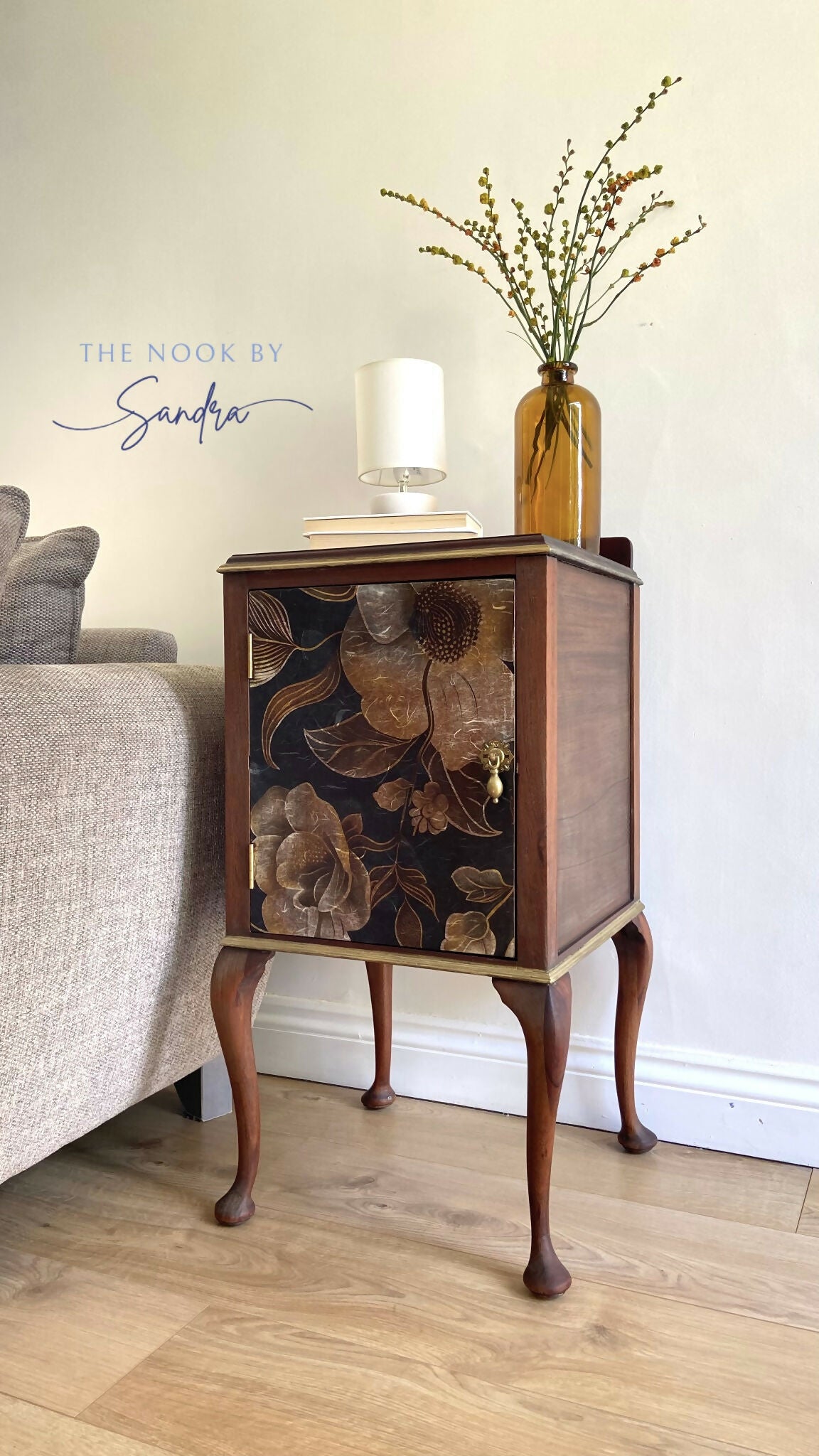 Statement Entryway Cabinet -Dark Botanical & Refinished Wood ,Small Drinks Cabinet ,Nightstand
