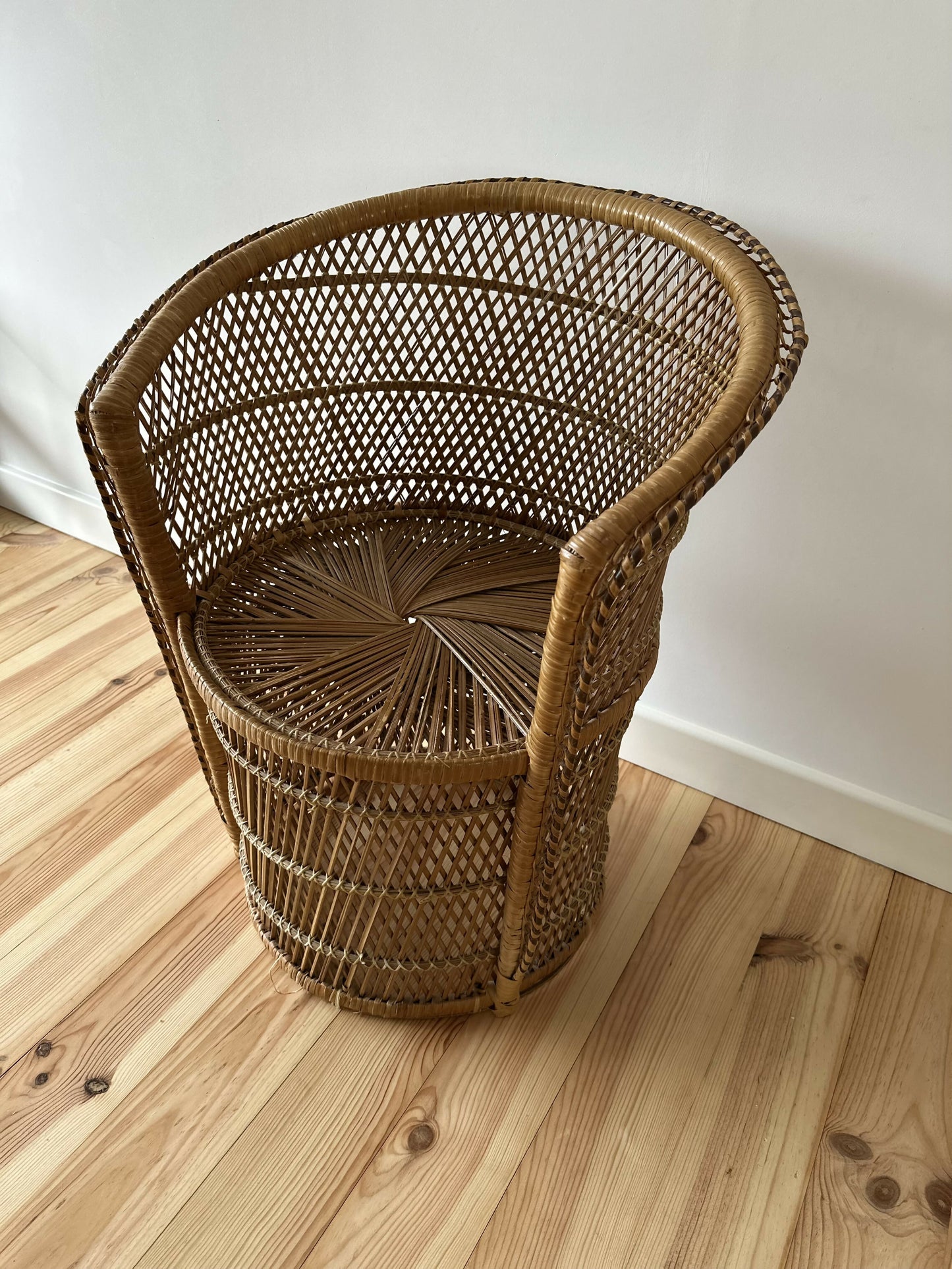 Vintage Bamboo Cane Peacock Chair Wicker Boho Tiki Mid Century Chair