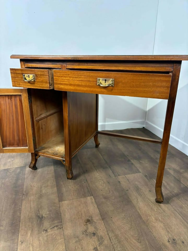 Edwardian Mahogany Art Nouveau Style Kneehole Desk
