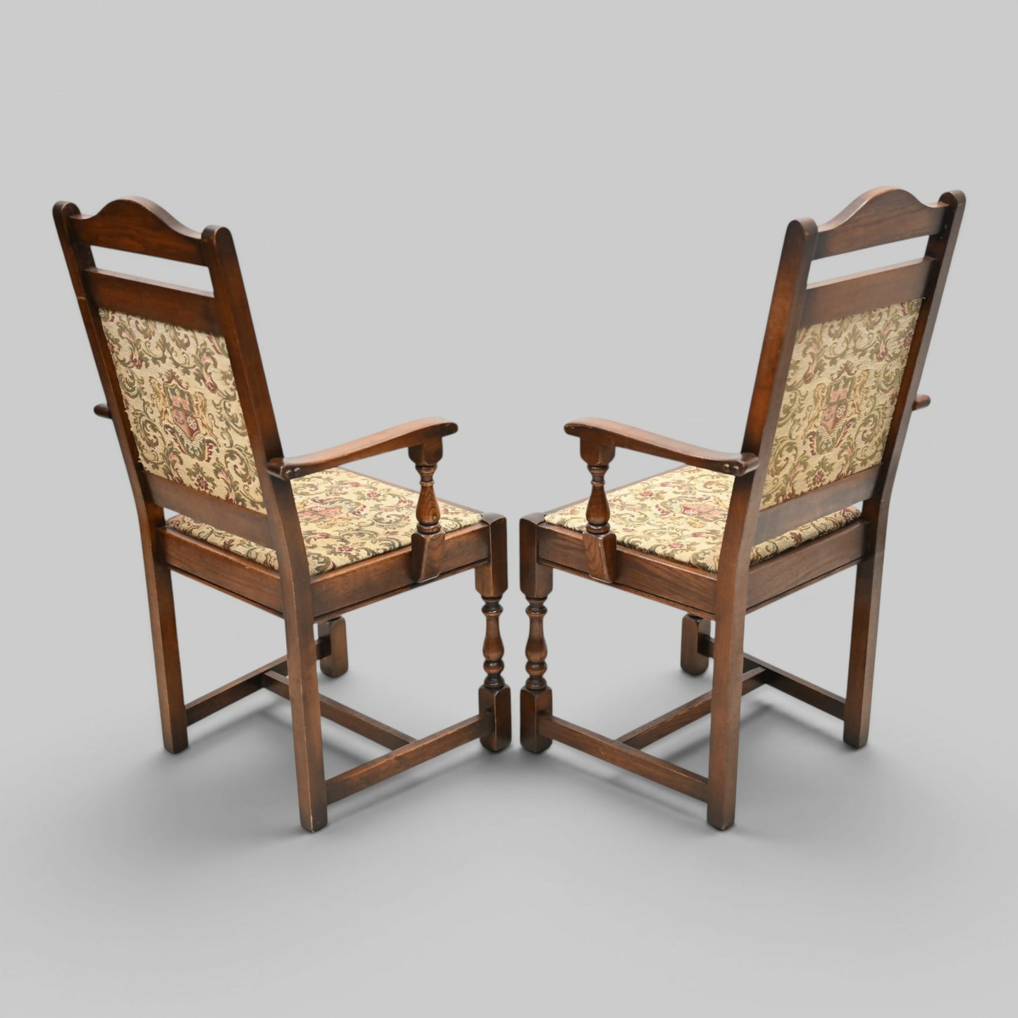 2 Old Charm Dining Chairs Carvers Light Oak Finish Tudor Fabric FREE UK Delivery