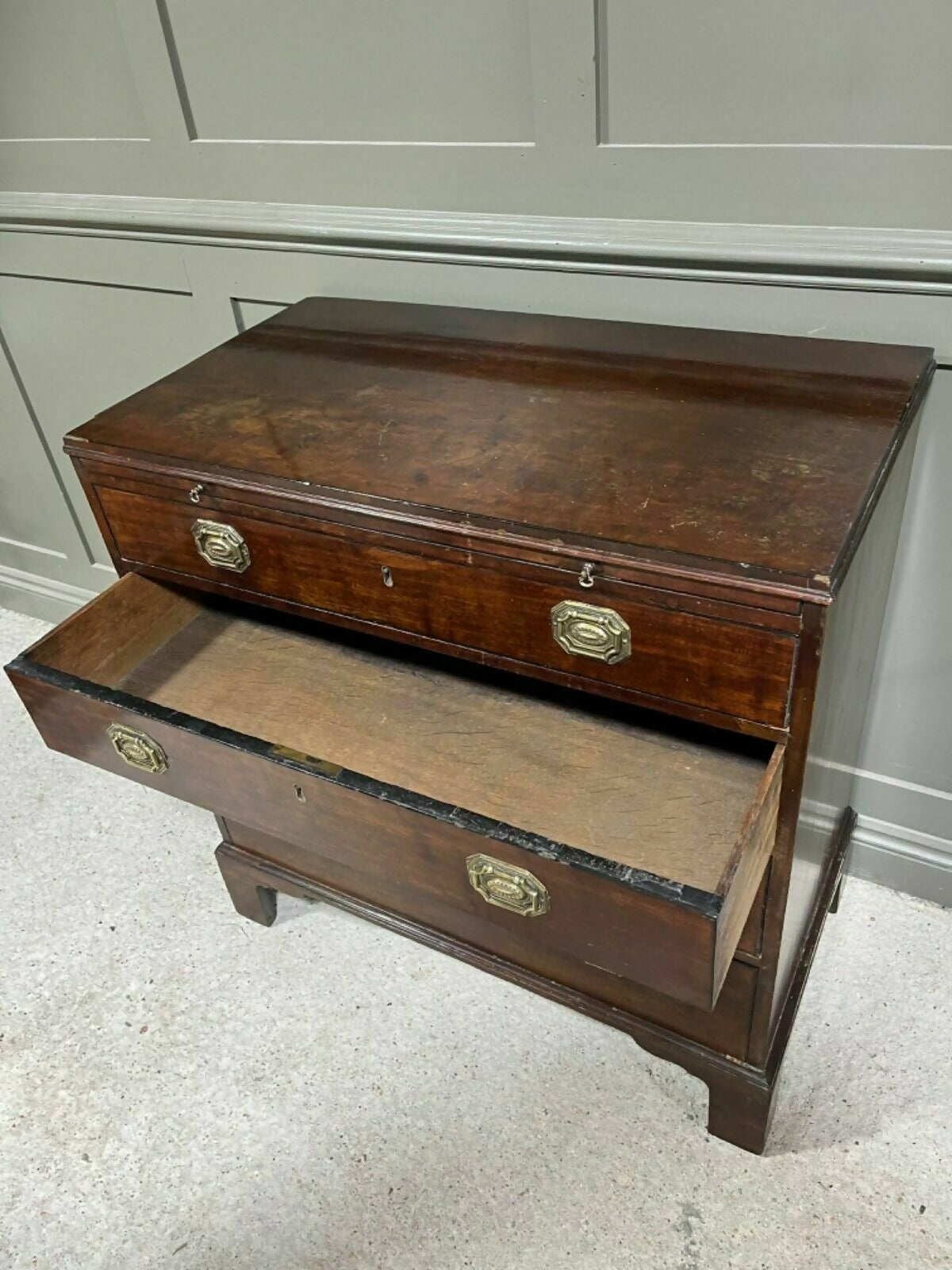 Vintage Georgian Chest Of Drawers Small Chest In Cuban Mahogany W Writing Slide