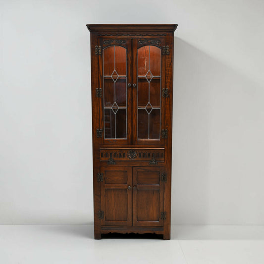 Old Charm Corner Display Cabinet with Leaded Glass Tudor Brown FREE UK Delivery*