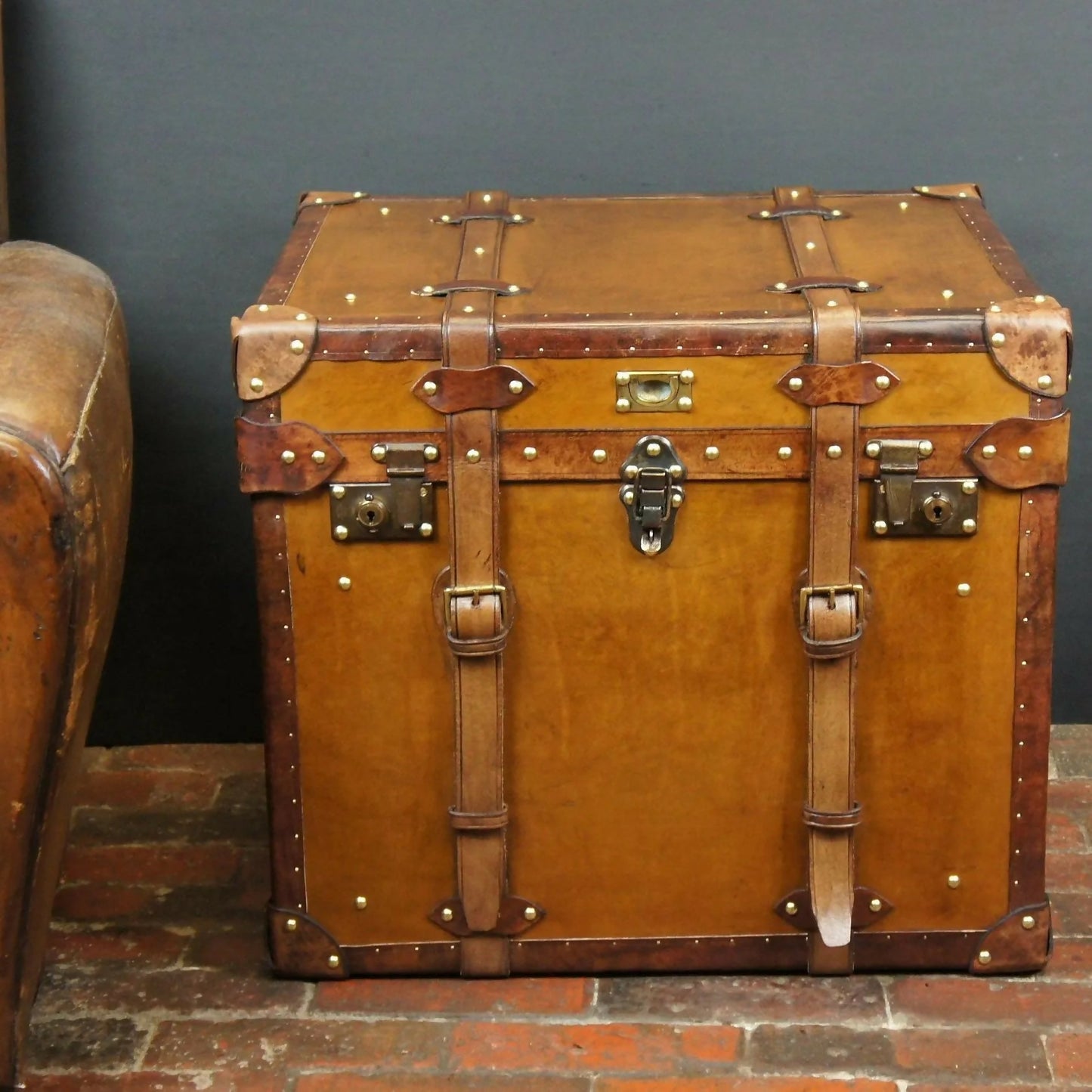 Handmade English Large Belted Occasional Side table Trunk