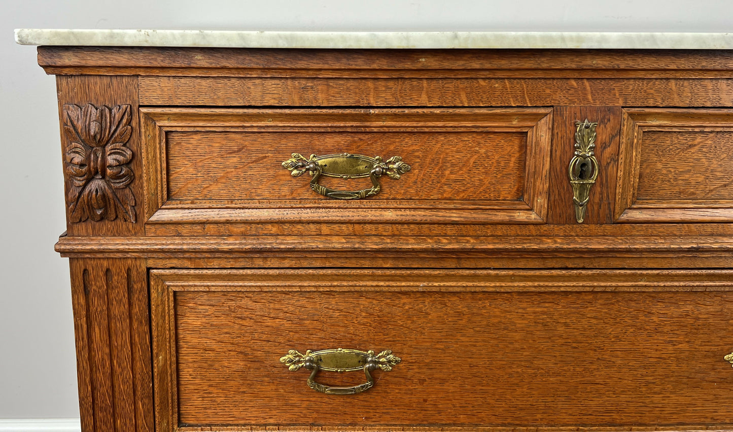 Chest of Drawers Antique French Oak Marble Top 4 Drawers Carved Cabinet LOT 6290
